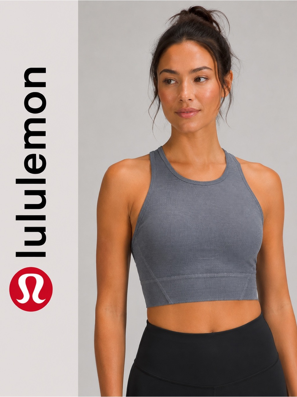 Lululemon Ribbed High Neck Longline Sports Bra Gray Size 6